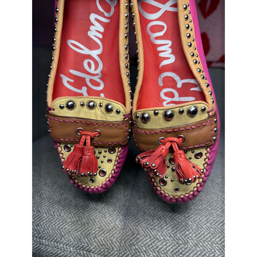 Sam Edelman Aurora Pink Tan Studded Leather Tassel‎ Loafers Moccasins Flats 8.5M - Picture 12 of 14